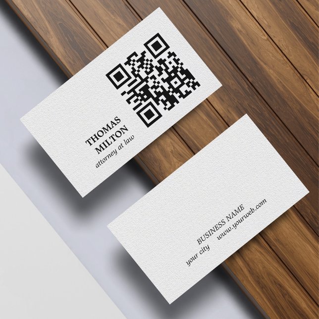 Cartão De Visita Minimalist Elegant Texture White Black QR Code (Criador carregado)