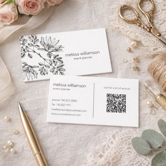 Cartão De Visita Minimalist Foliage QR Code  (Criador carregado)