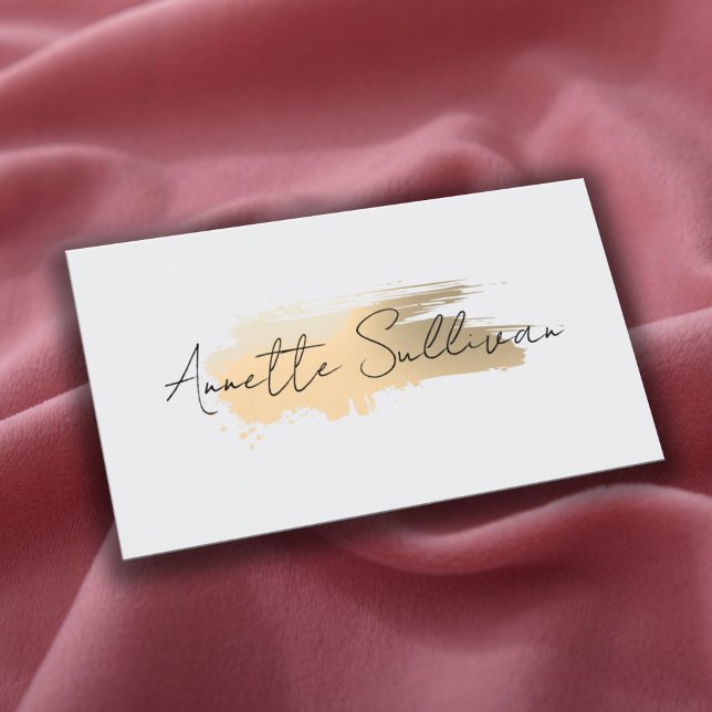 Cartão De Visita Minimalist gold brushstroke white Business Card (Criador carregado)