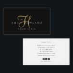 Cartão De Visita Minimalist Gold Script Monogram Name Black<br><div class="desc">Minimalist gold script initial monogram black business card design for modern professionals, creatives, and small business owners who want a clean, recognizable identity. A flowing handwritten initial is layered over your name in crisp, spaced typography, creating a refined balance between personal expression and simplicity. The reverse includes a structured contact...</div>