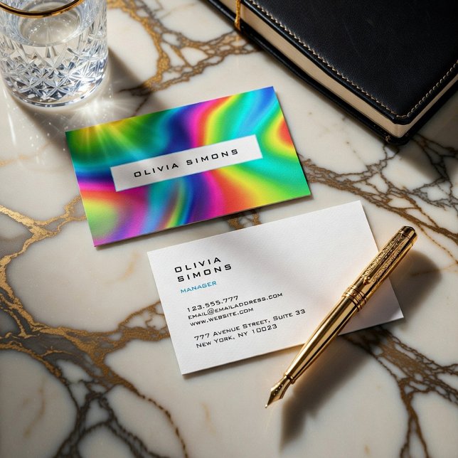 Cartão De Visita Minimalist holographic Business Cards (Modern and Luxury business card with futuristic rainbow texture.)