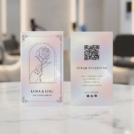 Cartão De Visita Minimalist Holographic Floral QR Code 