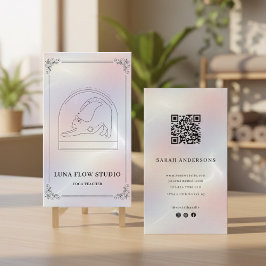 Cartão De Visita Minimalist Holographic Yoga Studio QR Code