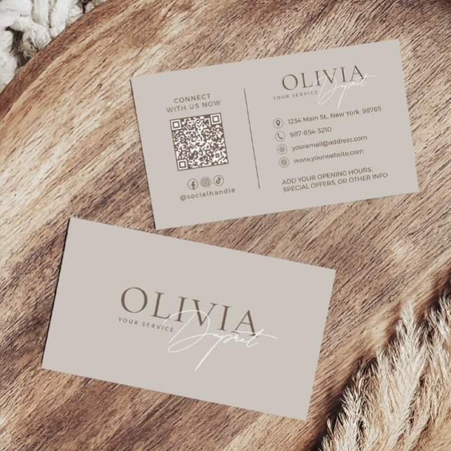 Cartão De Visita Minimalist Modern Elegant Beige Neutral (Criador carregado)