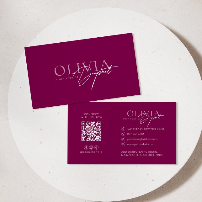 Cartão De Visita Minimalist Modern Elegant Vibrant Berry Red (Criador carregado)