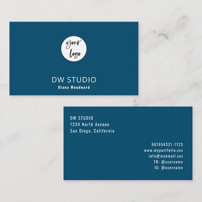 Cartão De Visita Minimalist Modern Ocean Blue Business Card (Frente/Verso)