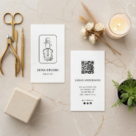 Cartão De Visita Minimalist Nail Technician Card with QR Code