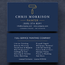 Cartão De Visita Minimalist Painter Navy Blue Gold Modern