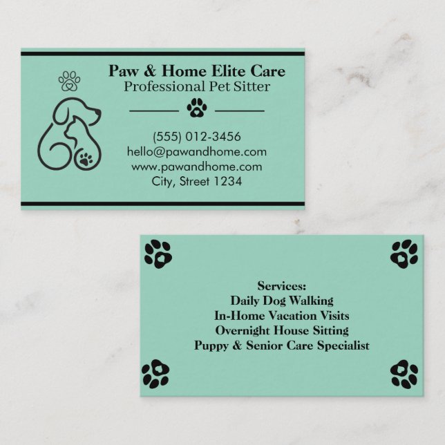 Cartão De Visita Minimalist Pet Sitter Business Card | Professional (Frente/Verso)
