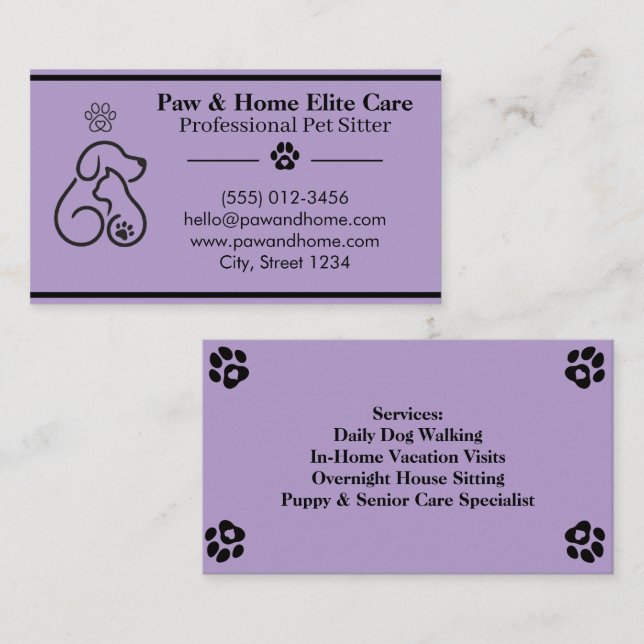 Cartão De Visita Minimalist Pet Sitter Business Card | Professional (Frente/Verso)