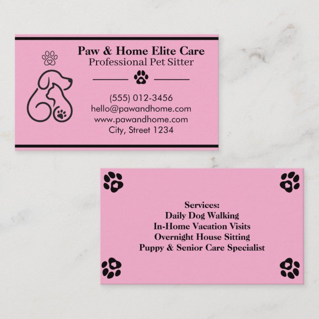 Cartão De Visita Minimalist Pet Sitter Business Card | Professional (Frente/Verso)