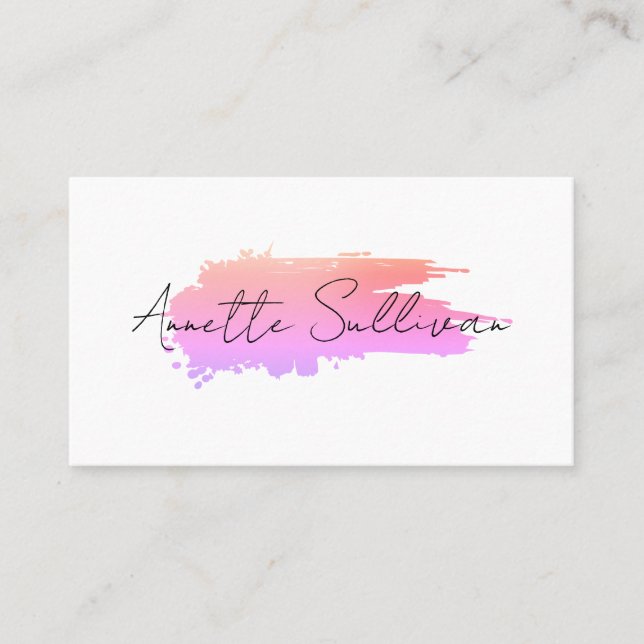 Cartão De Visita Minimalist pink brushstroke white Business Card (Frente)