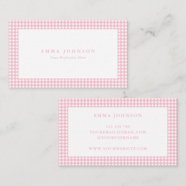 Cartão De Visita Minimalist Pink Gingham Plaid (Frente/Verso)