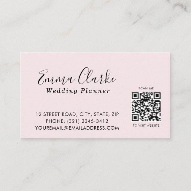 Cartão De Visita Minimalist Pink Wedding Scan Code Business Card (Verso)