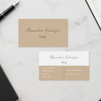 Cartão De Visita Minimalist Professional Beige Calligraphy