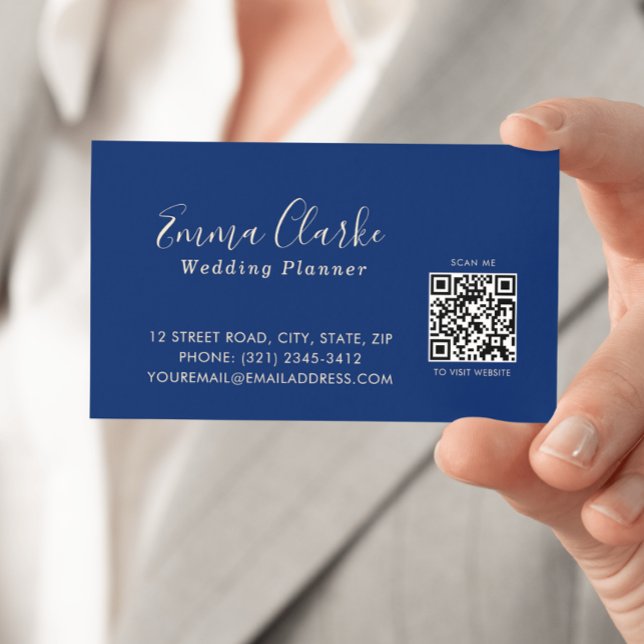 Cartão De Visita Minimalist  Royal Blue Scan Code Business Card (Criador carregado)