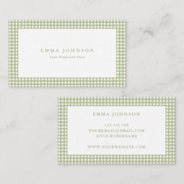 Cartão De Visita Minimalist Sage Green Gingham Plaid