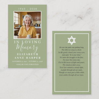Cartão De Visita Minimalist Sage Green Jewish Funeral Prayer Card