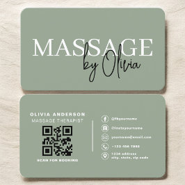 Cartão De Visita Minimalist Sage Green Spa Massage QR Code