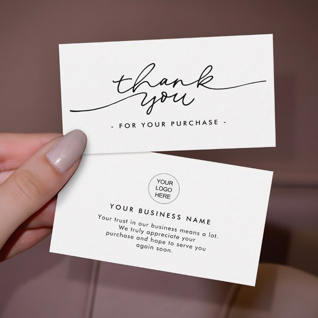 Cartão De Visita Minimalist Script Thank You Business insert Cards (Criador carregado)