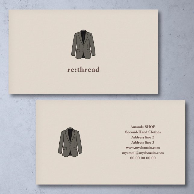 Cartão De Visita Minimalist Second-Hand Clothes Shop  (Minimalist Second-Hand Clothes Shop Business Card)