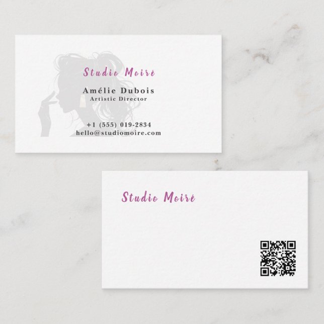 Cartão De Visita Minimalist Subtle Luxury Salon QR Code (Frente/Verso)