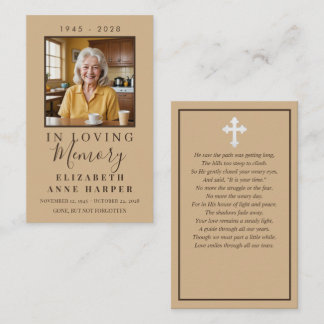 Cartão De Visita Minimalist Warm Sand Cross Photo Funeral Card