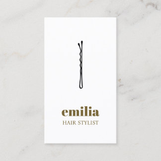 Cartão De Visita Minimalist White Antique Gold Black Hair Pin Salon