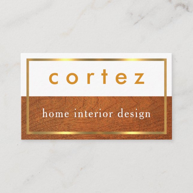 Cartão De Visita Minimalist Wood Timber Gold Frame (Frente)