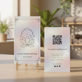 Cartão De Visita Minimalist Yoga Studio with QR Code | Holographic 