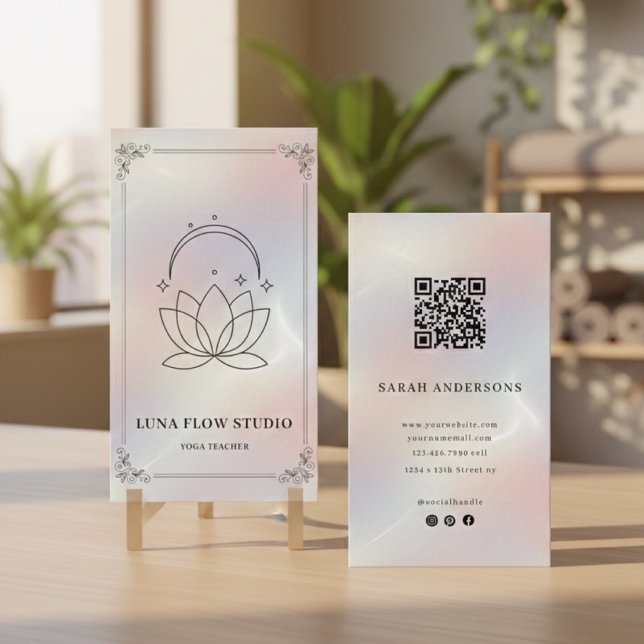 Cartão De Visita Minimalist Yoga Studio with QR Code | Holographic  (Criador carregado)