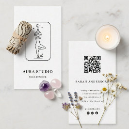 Cartão De Visita Minimalist Yoga Teacher Business Card with QR Code