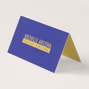 Cartão De Visita Minimalista Azul & Dourado Cor Profissional Modern