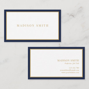 Cartão De Visita Minimalista Azul Marinho e Dourado Profissional