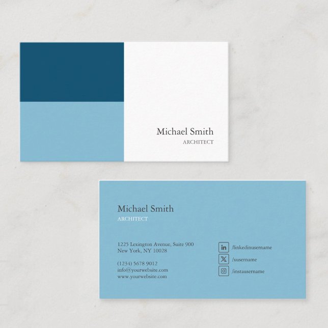 Cartão De Visita minimalista bloques geométricos azul elegante (Criador carregado)