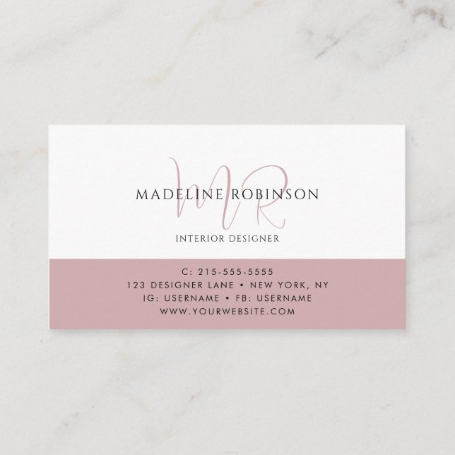 Cartão De Visita Minimalista Boho Rosa Moderno (Verso)