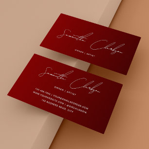 Cartão De Visita Minimalista Burgundy Clássico Letra Manuscrita