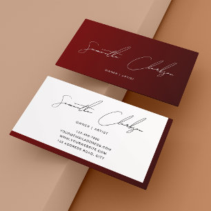 Cartão De Visita Minimalista Burgundy Vermelho Escuro Escrita à Mão