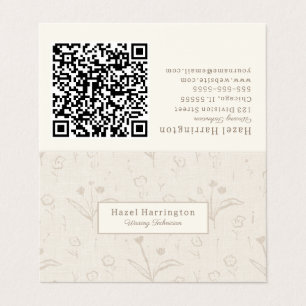 Cartão de visita Minimalista de código QR bege dob