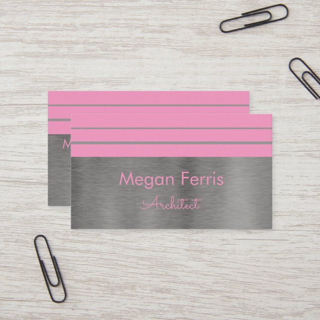 Cartão de visita minimalista de prata e rosa (Frente/Verso In Situ)