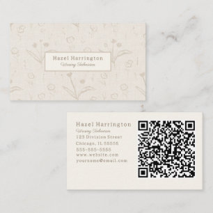 Cartão De Visita Minimalista do código QR de bege neutro