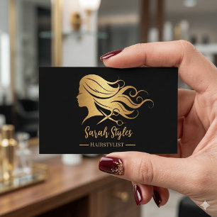 Cartão De Visita Minimalista Elegante Dourado Escuro Cabeleireiro