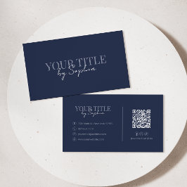 Cartão De Visita Minimalista Elegante Moderno Código QR Azul Marinh