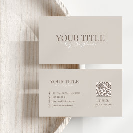 Cartão De Visita Minimalista Elegante Moderno Código QR Neutro Bege