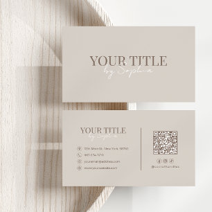 Cartão De Visita Minimalista Elegante Moderno Código QR Neutro Bege