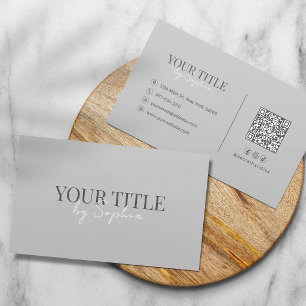 Cartão De Visita Minimalista Elegante Moderno Código QR Neutro Cinz