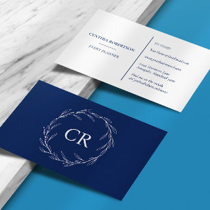Cartão De Visita Minimalista Elegante Monograma de Oliveira em Azul