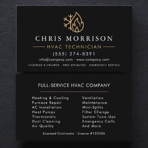 Cartão De Visita Minimalista HVAC Preto Dourado Moderno
