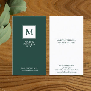 Cartão De Visita Minimalista inicial Quadro branco em verde escur