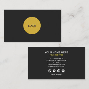 Cartão De Visita Minimalista Logotipo Personalizado Preto e Dourado